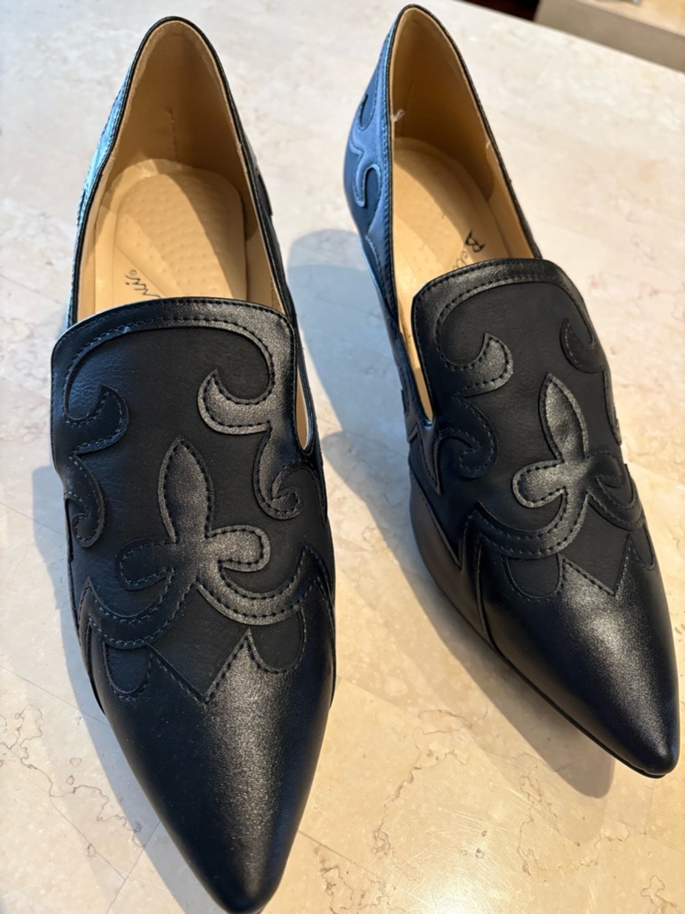 Bellini Black Pointed Slip-On Loafers with Decorative Appliqué fit for size 10